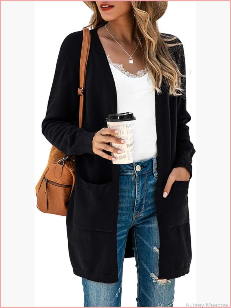 Open Front Knit Cardigan Oversized Long Sleeve Sweater Coat With Pockets